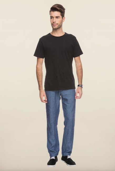 Cottonworld Blue Solid Linen Trouser Cottonworld Blue Solid Linen Trouser