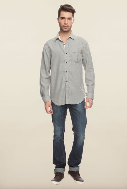 Cottonworld Grey Solid Cotton Casual Shirt Cottonworld Grey Solid Cotton Casual Shirt