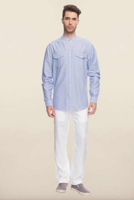 Cottonworld Sky Blue Solid Cotton Casual Shirt Cottonworld Sky Blue Solid Cotton Casual Shirt