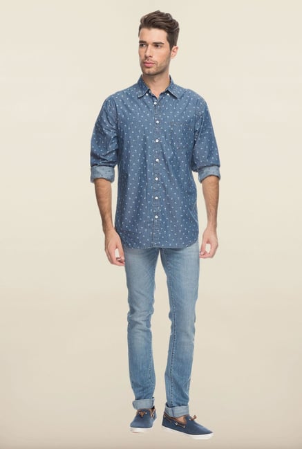 Cottonworld Blue Printed Casual Shirt Cottonworld Blue Printed Casual Shirt