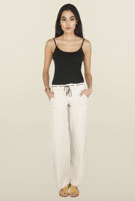 Cottonworld Off-White Solid Linen Palazzo Cottonworld Off-White Solid Linen Palazzo