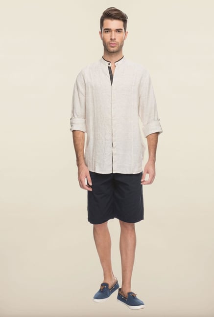 Cottonworld Beige Solid Linen Casual Shirt Cottonworld Beige Solid Linen Casual Shirt