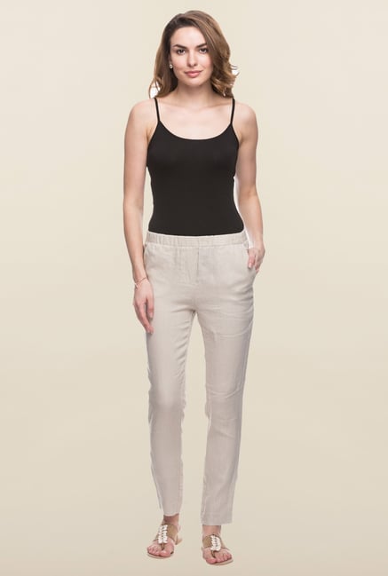 Cottonworld Beige Slim Fit Linen Pant Cottonworld Beige Slim Fit Linen Pant