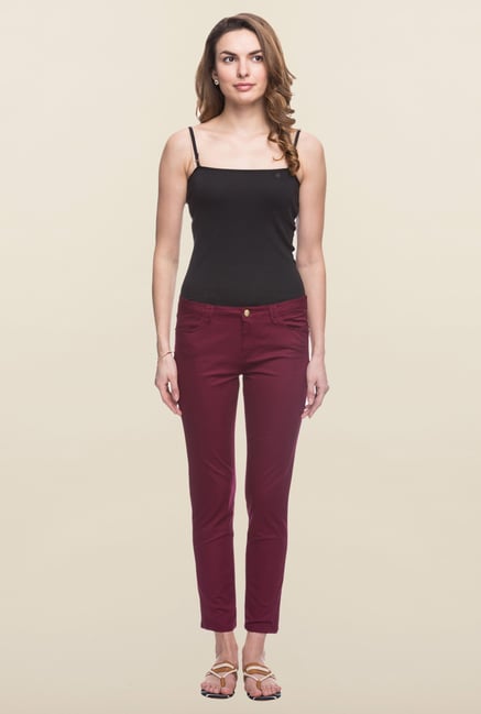 Cottonworld Maroon Solid Cotton Pant Cottonworld Maroon Solid Cotton Pant