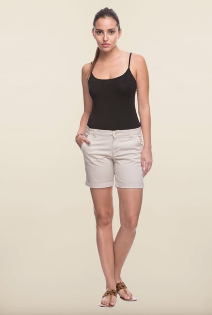 Cottonworld Beige Solid Shorts Cottonworld Beige Solid Shorts