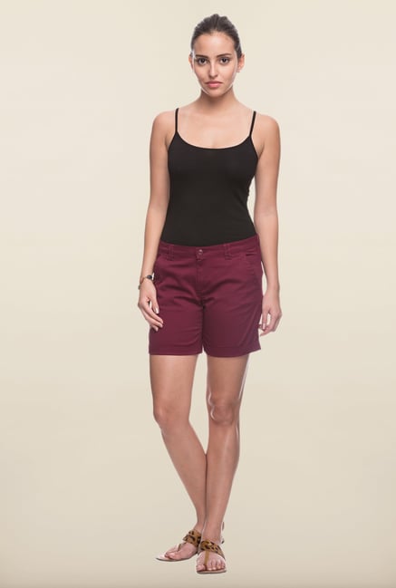 Cottonworld Maroon Solid Shorts Cottonworld Maroon Solid Shorts