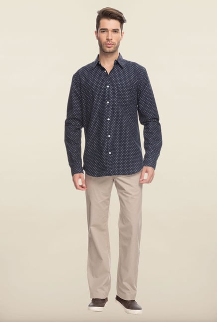 Cottonworld Navy Printed Casual Shirt Cottonworld Navy Printed Casual Shirt