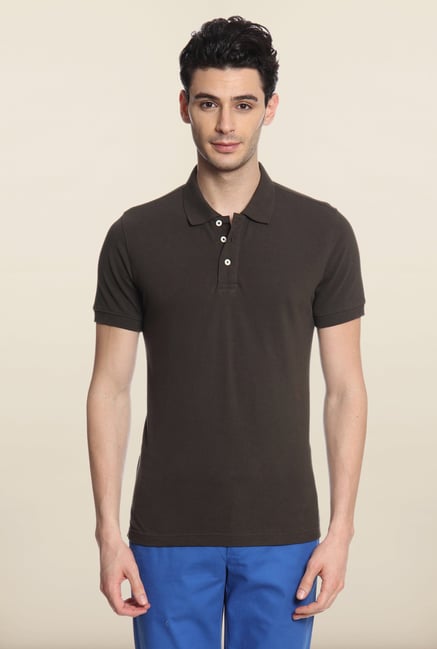 Cottonworld Dark Brown Solid Polo T-Shirt Cottonworld Dark Brown Solid Polo T-Shirt