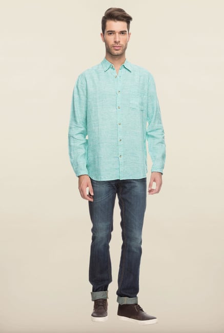 Cottonworld Green Solid Linen Casual Shirt Cottonworld Green Solid Linen Casual Shirt