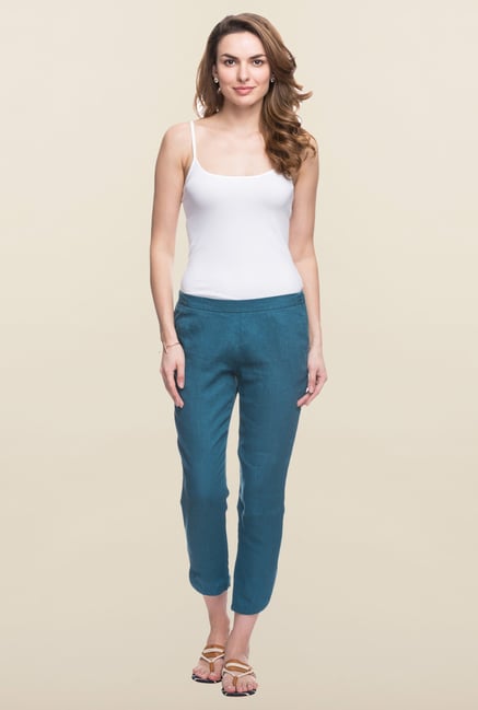Cottonworld Turquoise Solid Linen Pant Cottonworld Turquoise Solid Linen Pant