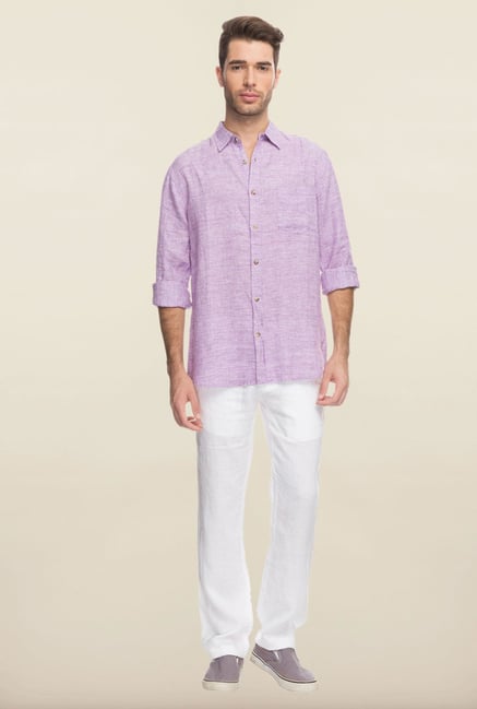 Cottonworld Purple Solid Linen Casual Shirt Cottonworld Purple Solid Linen Casual Shirt