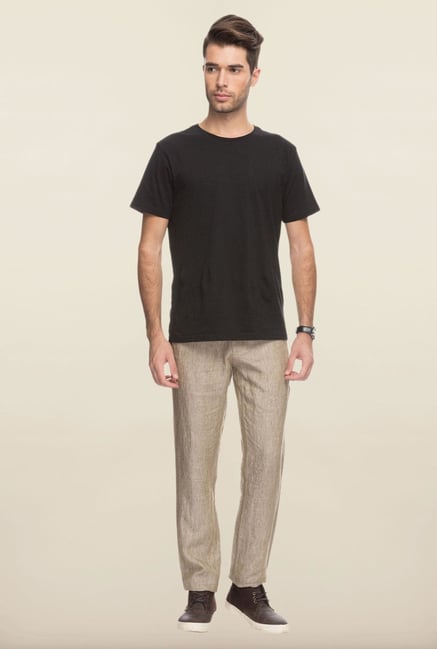 Cottonworld Beige Solid Linen Trouser Cottonworld Beige Solid Linen Trouser