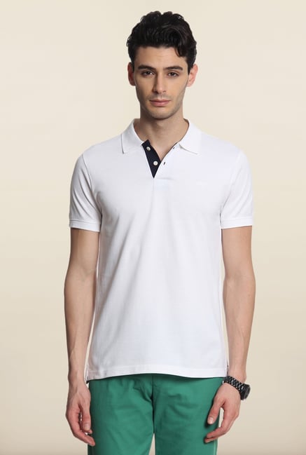 Cottonworld White Solid Polo T-Shirt Cottonworld White Solid Polo T-Shirt