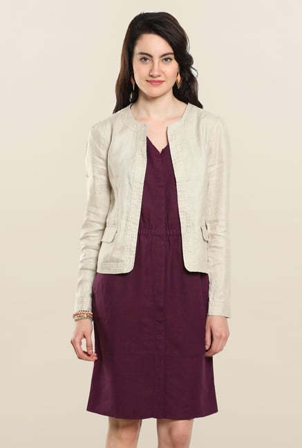 Cottonworld Beige Solid Jacket Cottonworld Beige Solid Jacket