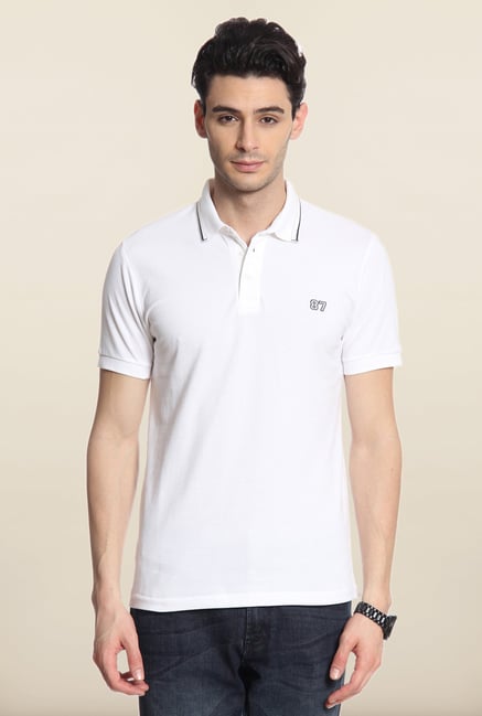 Cottonworld White Solid Polo T-Shirt Cottonworld White Solid Polo T-Shirt