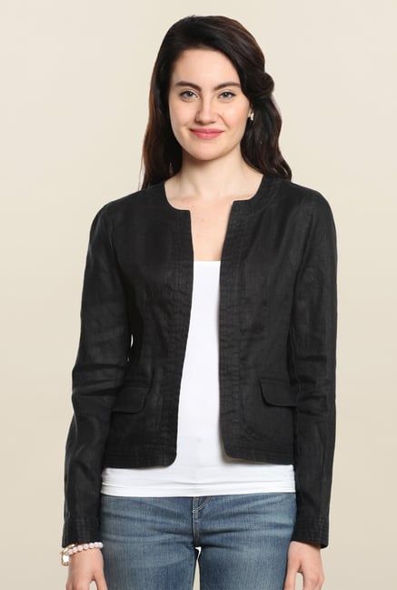 Cottonworld Black Solid Linen Jacket Cottonworld Black Solid Linen Jacket