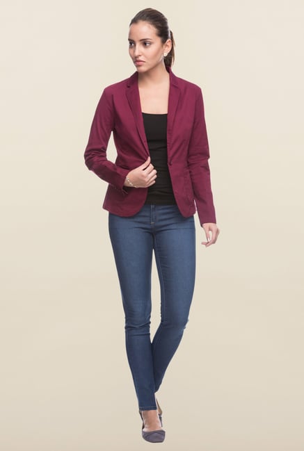 Cottonworld Maroon Solid Blazer Cottonworld Maroon Solid Blazer