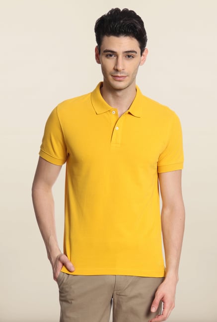 Cottonworld Mustard Solid Polo T-Shirt Cottonworld Mustard Solid Polo T-Shirt