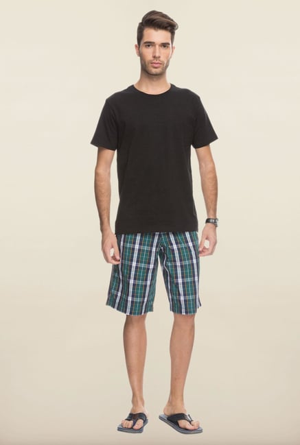 Cottonworld Green Checks Cotton Shorts Cottonworld Green Checks Cotton Shorts