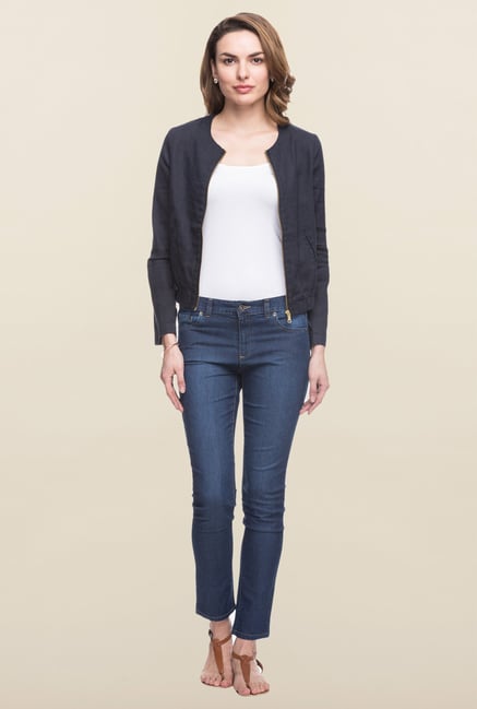 Cottonworld Navy Solid Linen Jacket Cottonworld Navy Solid Linen Jacket