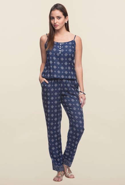 Cottonworld Navy Printed Jumpsuit Cottonworld Navy Printed Jumpsuit