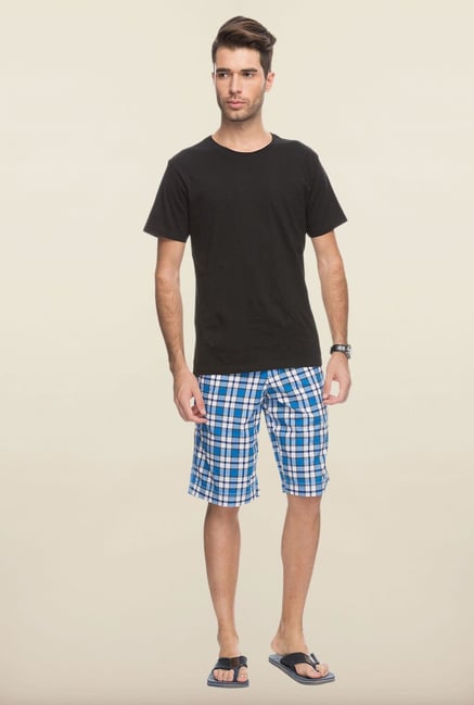 Cottonworld Light Blue Checks Cotton Shorts Cottonworld Light Blue Checks Cotton Shorts