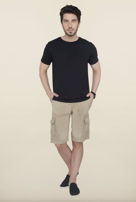 Cottonworld Khaki Solid Cotton Shorts Cottonworld Khaki Solid Cotton Shorts