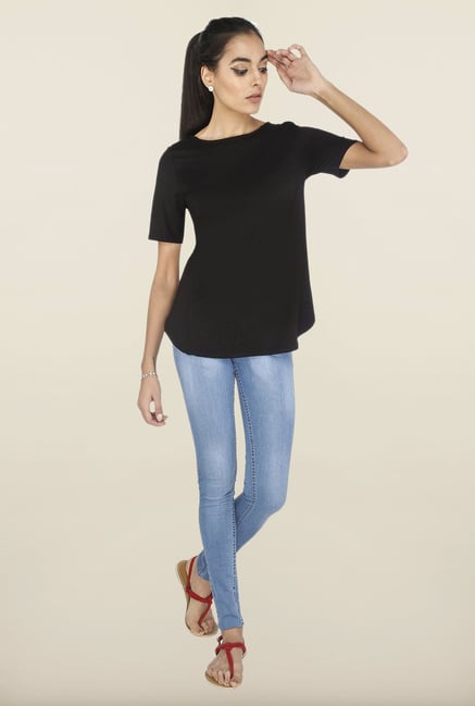 Cottonworld Black Solid Casual Top Cottonworld Black Solid Casual Top