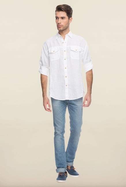 Cottonworld White Solid Casual Shirt Cottonworld White Solid Casual Shirt