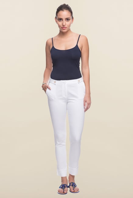 Cottonworld White Solid Cotton Pant Cottonworld White Solid Cotton Pant