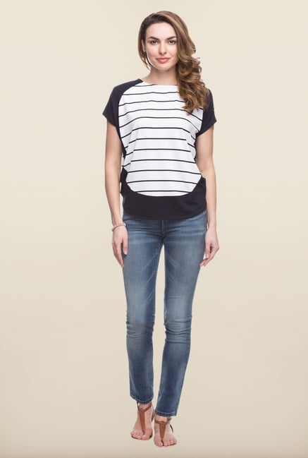 Cottonworld White & Navy Casual Top Cottonworld White & Navy Casual Top