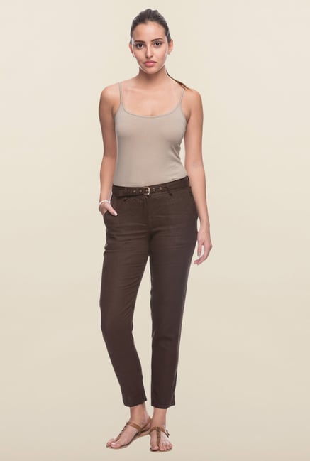 Cottonworld Brown Solid Linen Pant Cottonworld Brown Solid Linen Pant