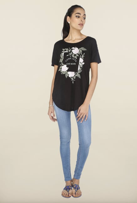 Cottonworld Black Printed Casual Top Cottonworld Black Printed Casual Top