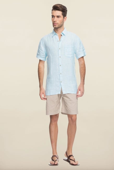 Cottonworld Sky Blue Solid Casual Shirt Cottonworld Sky Blue Solid Casual Shirt