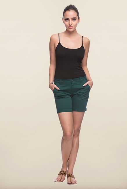 Cottonworld Green Solid Shorts Cottonworld Green Solid Shorts