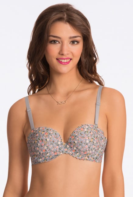 Pretty Secrets Grey Floral Print Under-Wired Bra Pretty Secrets Grey Floral Print Under-Wired Bra
