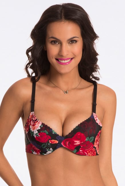 Pretty Secrets Black Floral Print Under-Wired Bra Pretty Secrets Black Floral Print Under-Wired Bra