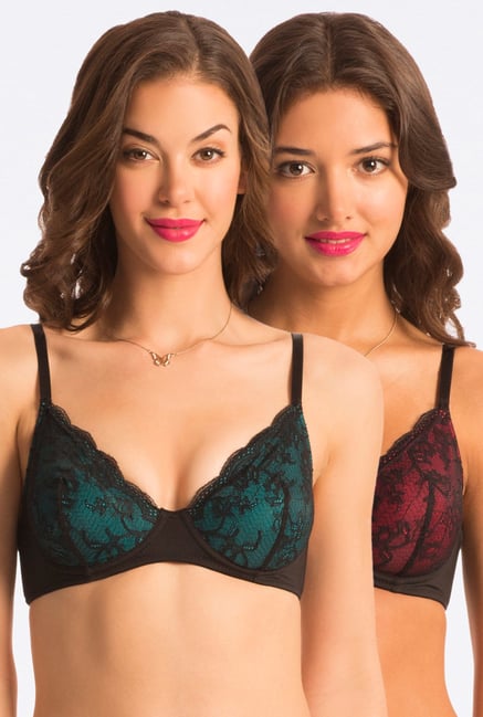 Pretty Secrets Red & Blue Lace Under-Wired Bra (Pack Of 2) Pretty Secrets Red & Blue Lace Under-Wired Bra (Pack Of 2)