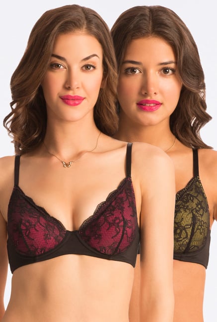 Pretty Secrets Fuchsia & Lime Non-Padded Bra (Pack Of 2) Pretty Secrets Fuchsia & Lime Non-Padded Bra (Pack Of 2)