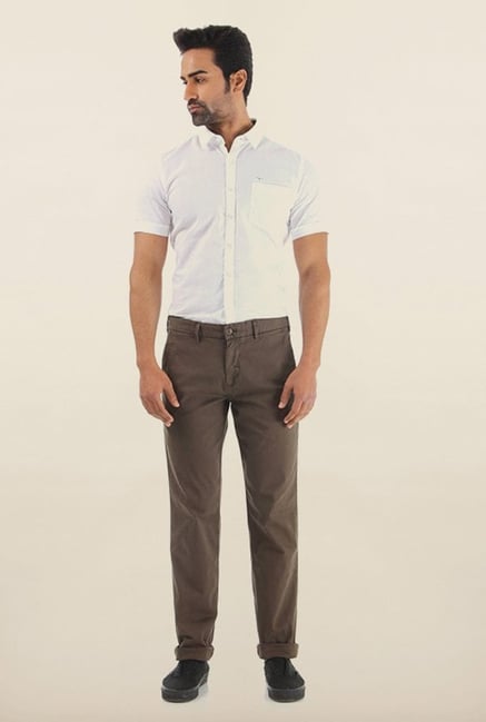 Shapes Olive Solid Slim Fit Cotton Chinos Shapes Olive Solid Slim Fit Cotton Chinos
