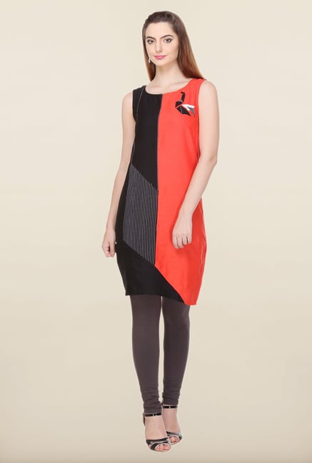 W Red & Black Solid Cotton Kurti W Red & Black Solid Cotton Kurti