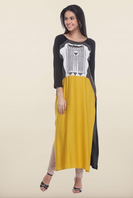 W Black & Yellow Regular Fit Kurta W Black & Yellow Regular Fit Kurta