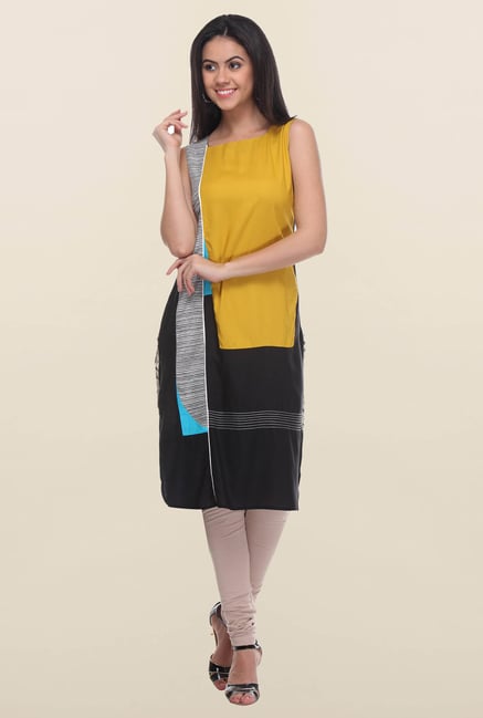 W Black & Yellow Sleeveless Kurta W Black & Yellow Sleeveless Kurta