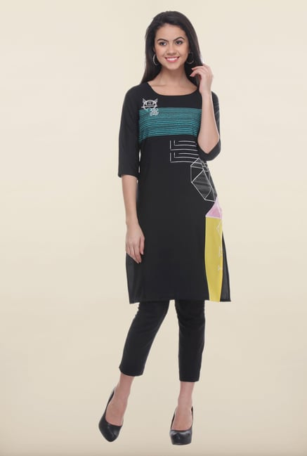 W Black Abstract Printed Kurti W Black Abstract Printed Kurti