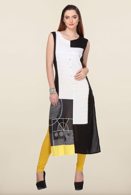 W Black & White Solid Kurta W Black & White Solid Kurta