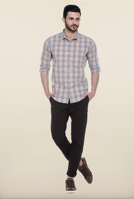 Basics Brown Solid Straight Fit Chinos Basics Brown Solid Straight Fit Chinos