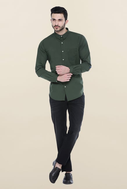 Basics Green Solid Casual Shirt Basics Green Solid Casual Shirt