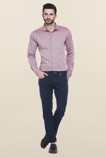 Basics Purple Self Print Cotton Casual Shirt Basics Purple Self Print Cotton Casual Shirt