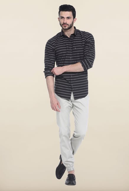 Basics Black Striped Slim Fit Casual Shirt Basics Black Striped Slim Fit Casual Shirt