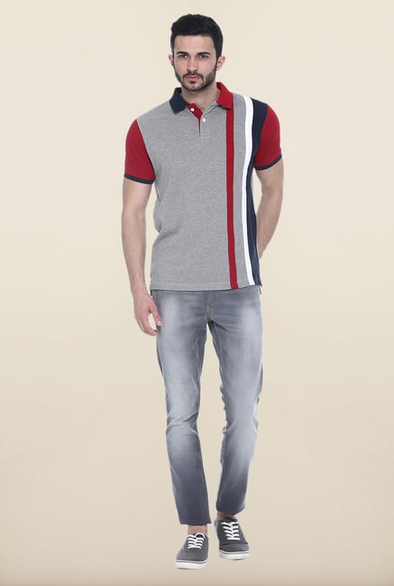 Basics Grey Solid Polo T-Shirt Basics Grey Solid Polo T-Shirt